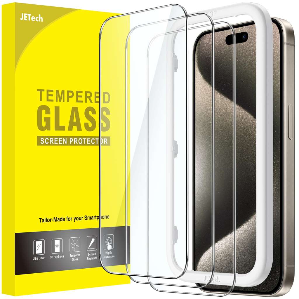 3X JETech Screen Protector for iPhone 15 Pro Max 6.7-Inch, Tempered Glass Film with Easy Installation Tool, HD Clear Sold by MuXiaoJun Store