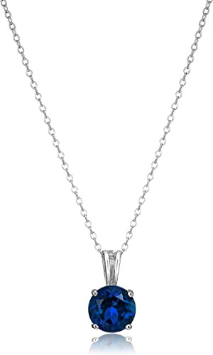 Essentials Sterling Silver Genuine or Created Round Cut Birthstone Pendant Necklace, 18"